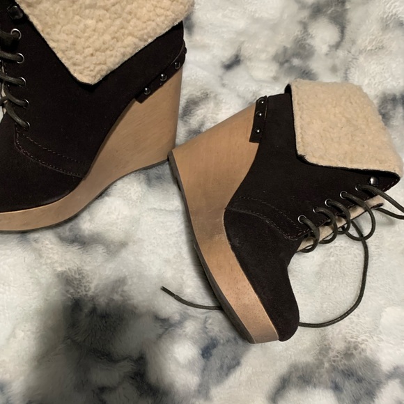 Naughty Monkey Brown Suede Leather Lace Up Ultra High Wedge Heel Ankle - Picture 6 of 7